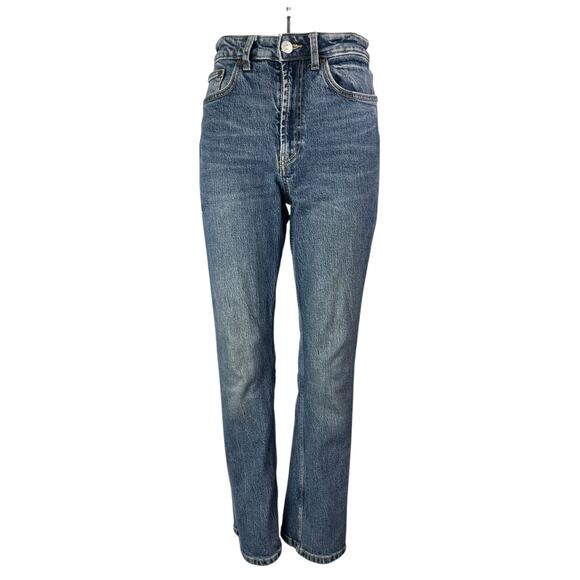 Zara Denim - Zara Women's Mid Blue Washed High Waist Casual Straight Denim Jeans Pants Size 4